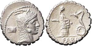 Roma, L. Roscius Fabatus, Denario, 64 a.C., ... 