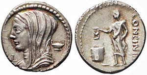 Roma, L. Cassius Longinus, Denario, 63 a.C., ... 