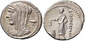 Roma, L. Cassius Longinus, Denario, 63 a.C., ... 
