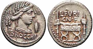 Roma, L. Furius Cn.F. Brocchus, Denario, 63 ... 