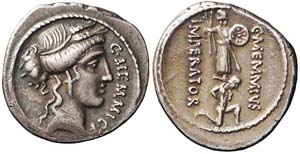 Roma, C. Memmius C.f., Denario, 56 a.C., Ag ... 