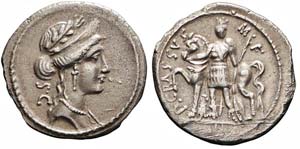 Roma, P. Licinius Crassus, Denario, 55 a.C., ... 
