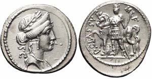 Roma, P. Licinius Crassus, Denario, 55 a.C., ... 