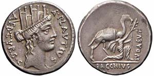 Roma, A. Plautius, Denario, 55 a.C., Ag ... 