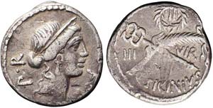 Roma, Q. Sicinius, Denario, 49 a.C., Ag ... 