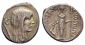 Roma, L. Hostilius Saserna, Denario, 48 ... 