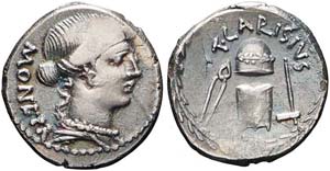 Roma, T. Carisius, Denario, 46 a.C., Ag ... 