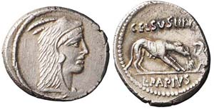 Roma, L. Papius Celsus, Denario, 45 a.C., Ag ... 