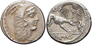 Roma, L. Papius Celsus, Denario, 45 a.C., Ag ... 