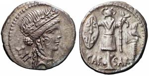 Itinerante, C. Iulius Caesar, Denario, 48-47 ... 