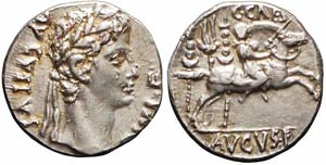 Lione, Augusto, Denario, 8-7 a.C., Ag (3,83g ... 