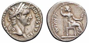 Lione, Tiberio, Denario, 14-37, Ag (3,59g x ... 