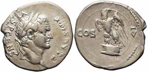 Efeso, Tito, Denario, 76, Ag (3,32g x 20mm); ... 