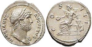 Roma, Adriano, Denario, 125-128, Ag (3,47g x ... 
