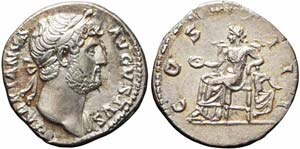 Roma, Adriano, Denario, 125-128, Ag (3,22g x ... 