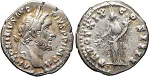 Roma, Antonino Pio, Denario, 155-156, Ag ... 