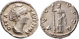 Roma, Faustina I, Denario, 141-161, Ag ... 