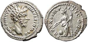 Roma, Marco Aurelio, Denario, 166-167, Ag ... 