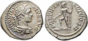 Roma, Caracalla, Denario, 205, Ag (3,44g x ... 