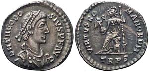 Treviri, Teodosio I, Siliqua, 388-395, Ag ... 