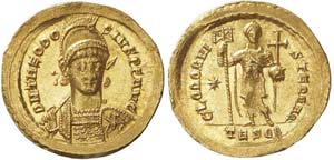 Thessalonica, Teodosio II, Solido, 424-430, ... 