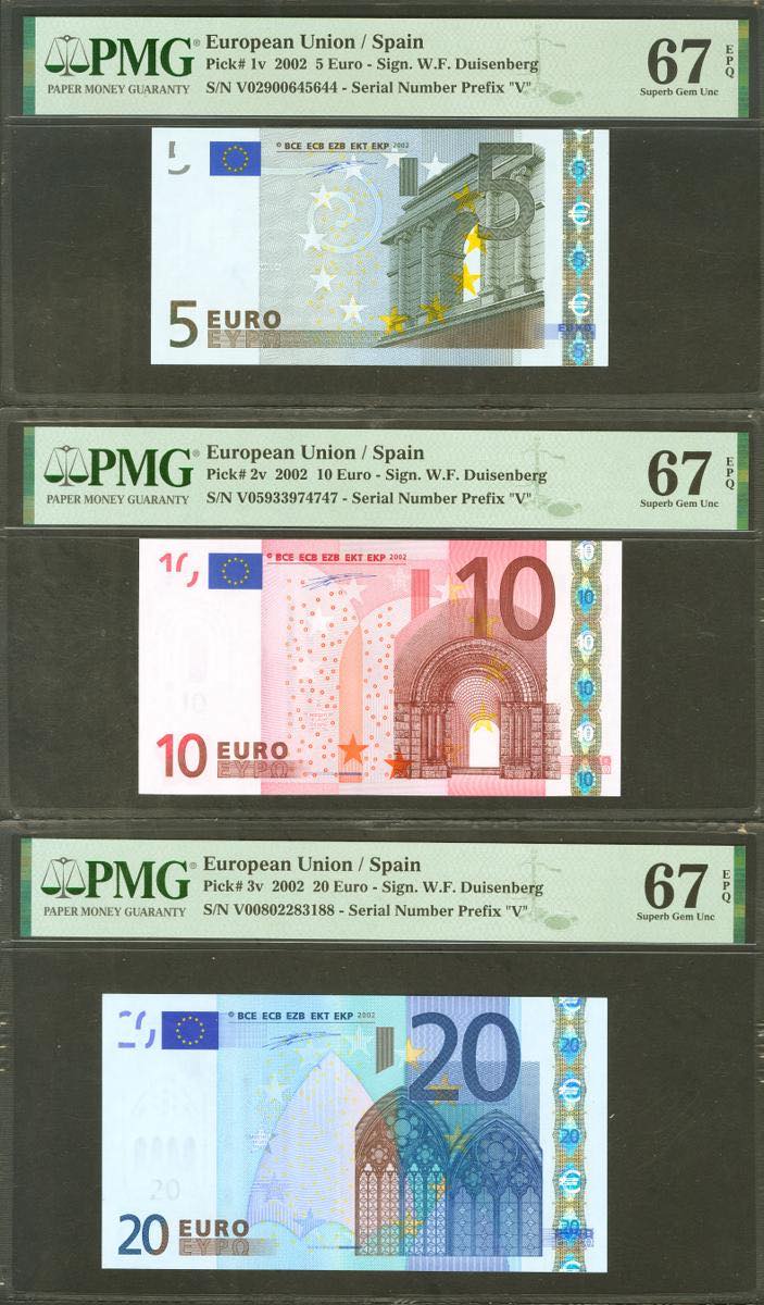Conjunto de 3 billetes de 5 Euros, 10 Euros y 20  - Ibercoin - Aste  Numismatiche