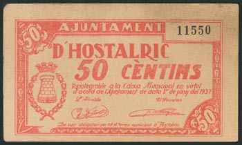 HOSTALRIC (GERONA). 50 Céntimos. ... 