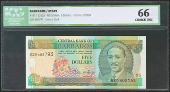 BARBADOS. 5 Dollars. 1996. (Pick: ... 