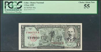 CUBA. 1 Peso. 1959. (Pick: 90a). ... 