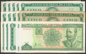 CUBA. Set of 15 banknotes of 5 ... 