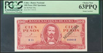 CUBA. 100 Pesos. 1961. Specimen. ... 