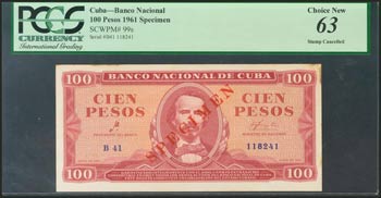 CUBA. 100 Pesos. 1961. Specimen. ... 