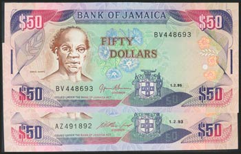 JAMAICA. Set of two banknotes of ... 
