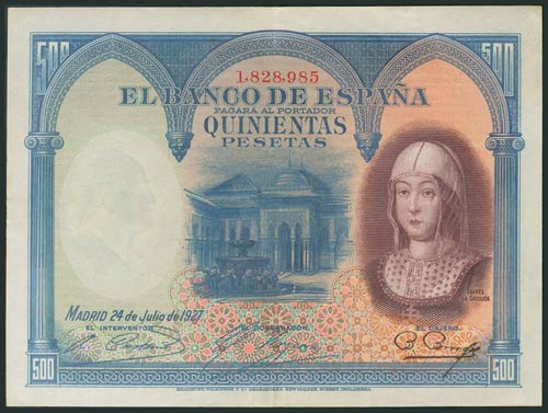 500 pesetas. July 24, 1927. No ... 