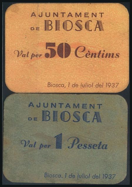BIOSCA (LERIDA). 50 Céntimos y 1 ... 