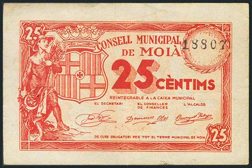 MOIA (BARCELONA). 25 Céntimos. ... 