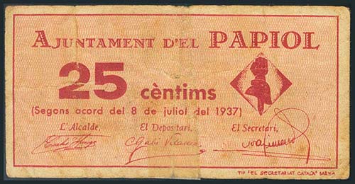 PAPIOL (BARCELONA). 25 Céntimos. ... 