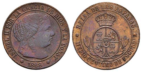 ISABEL II. 1/2 Céntimo de escudo. ... 