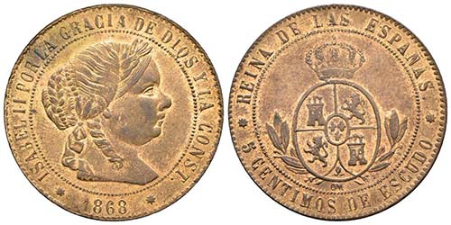 ISABEL II. 5 Céntimos de escudo. ... 