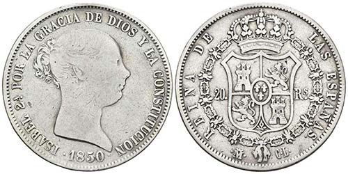 ISABEL II. 20 Reales. 1850. Madrid ... 