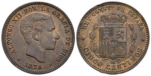 ALFONSO XII. 5 Céntimos. 1879. ... 