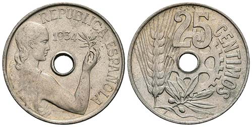 II REPUBLICA. 25 Céntimos. 1934. ... 