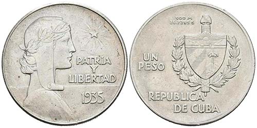 CUBA. 1 Peso. 1935. Km#22. Ar. ... 