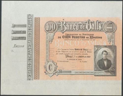 100 pesetas. April 1, 1892. Banco ... 