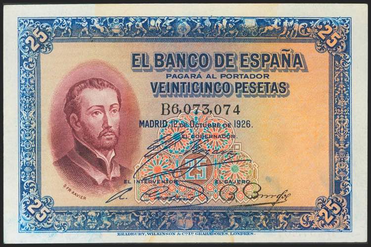 25 pesetas. October 12, 1926. ... 