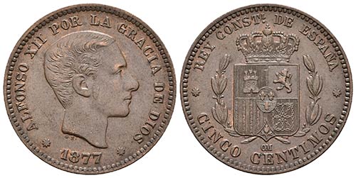 ALFONSO XII. 5 Céntimos. 1877. ... 