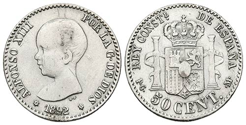ALFONSO XIII. 50 Céntimos. 1892 ... 