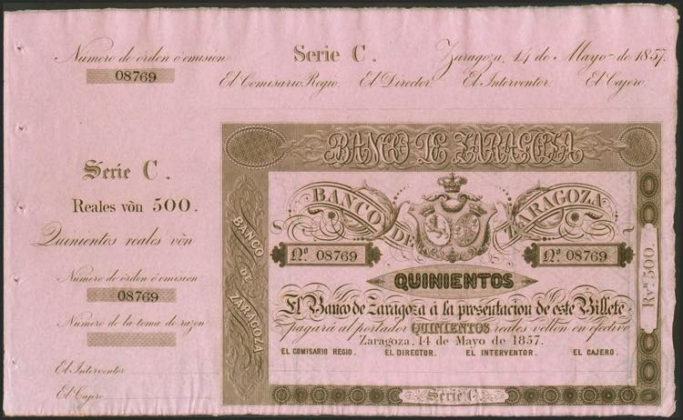 500 Reales. May 14, 1857. Bank of ... 