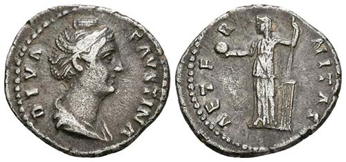 DIVA FAUSTINA I. Denario. 141 d.C. ... 