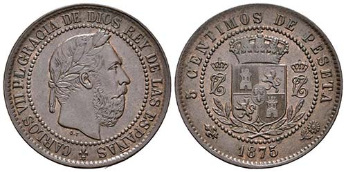 CARLOS VII. 5 Céntimos. 1875. ... 